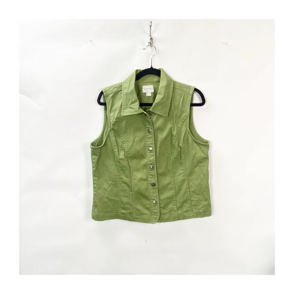 2/$30 Christopher & Banks Stretch Cotton Blend  Vest Green Size L Women Utility - Picture 1 of 9